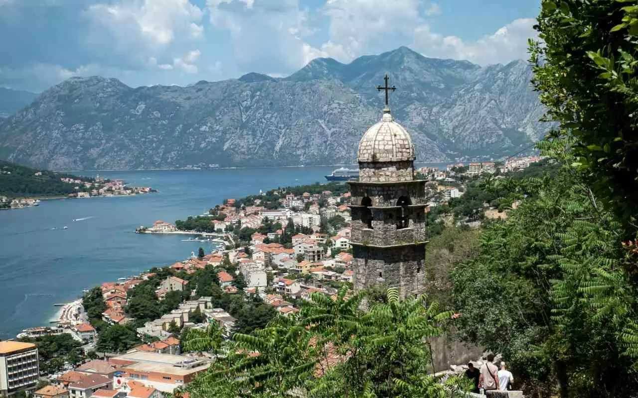 Kotor tower sea mountains